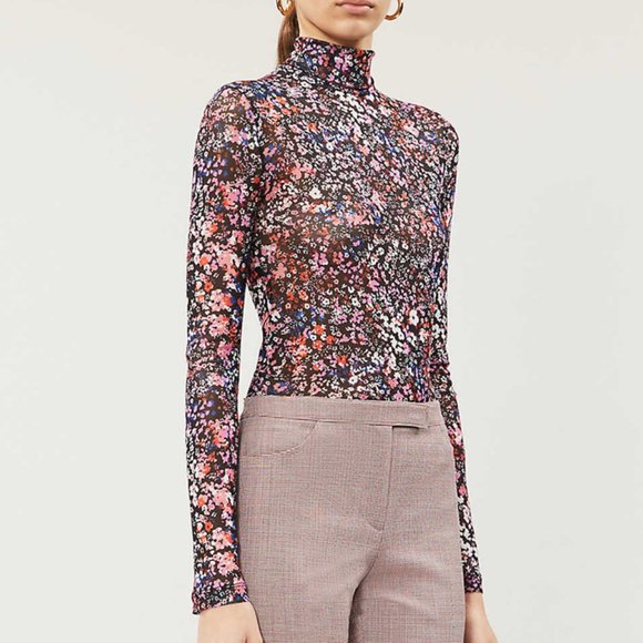 Maje Tops - NWT  MAJE Floral-Print Mesh Long Sleeves Top 1/S